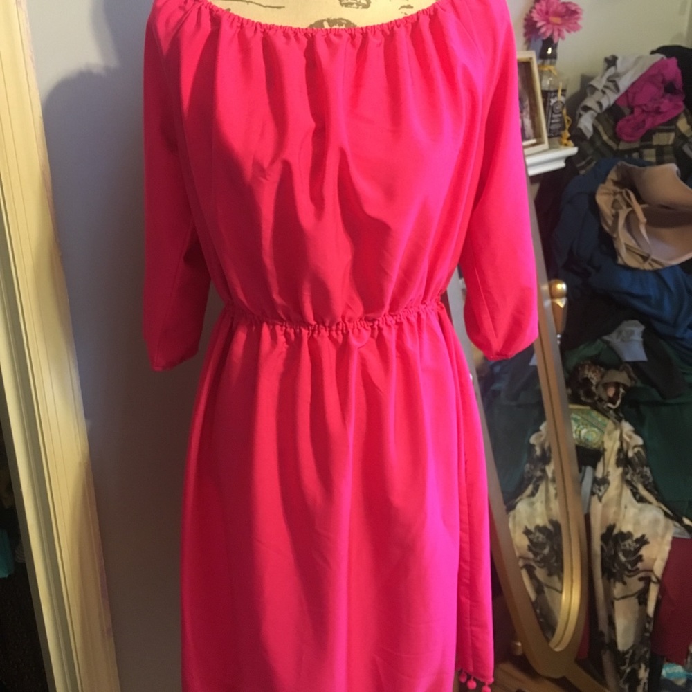 Hot Pink off the shoulder dress